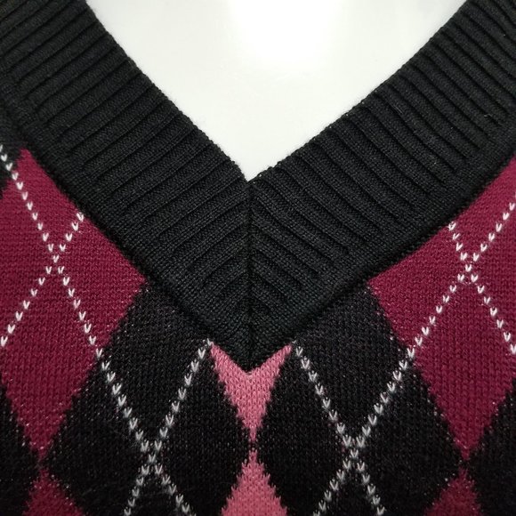 Worthington sweater Small argyle v-neck pullover knit Clueless preppy - Picture 5 of 13